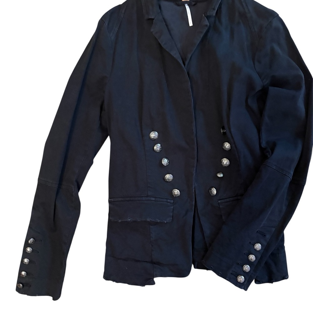 Free People Navy Military-Style Double-Breasted Blazer